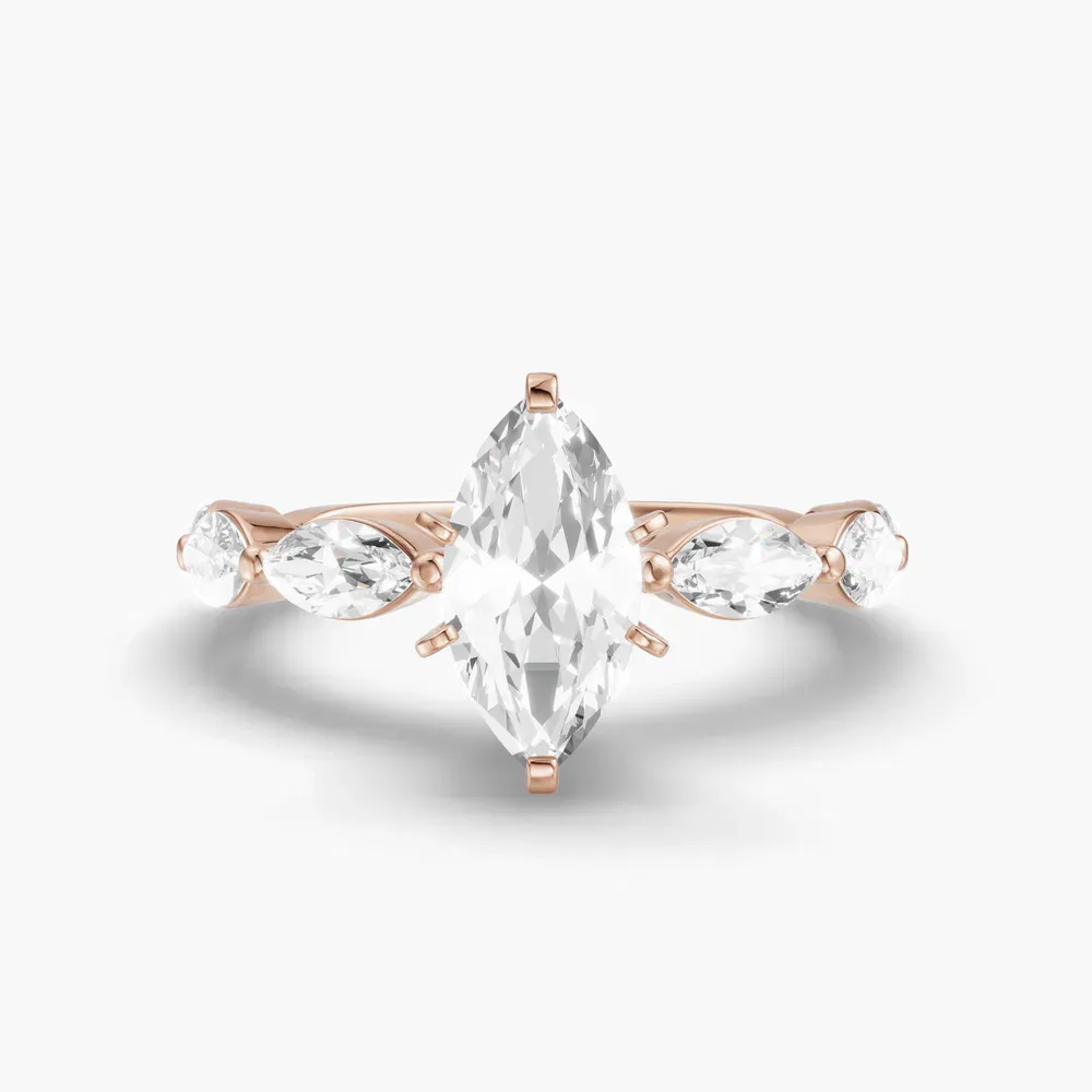 Certified 1 carat Lab Grown Diamond Marquise Cut Side Stone Engagement Ring in 14K Rose Gold-Trind