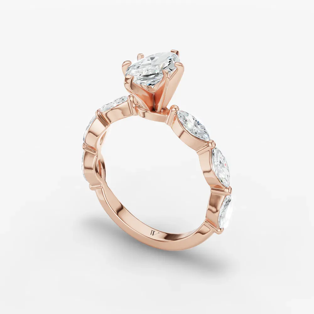Certified 1 carat Lab Grown Diamond Marquise Cut Side Stone Engagement Ring in 14K Rose Gold-Trind