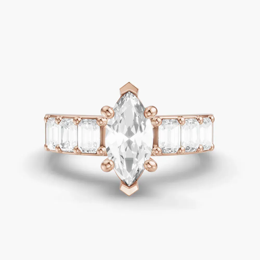 Certified 1 carat Lab Grown Diamond Marquise Cut Side Stone Engagement Ring in 14K Rose Gold-Novalis