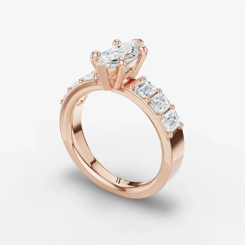 Certified 1 carat Lab Grown Diamond Marquise Cut Side Stone Engagement Ring in 14K Rose Gold-Novalis
