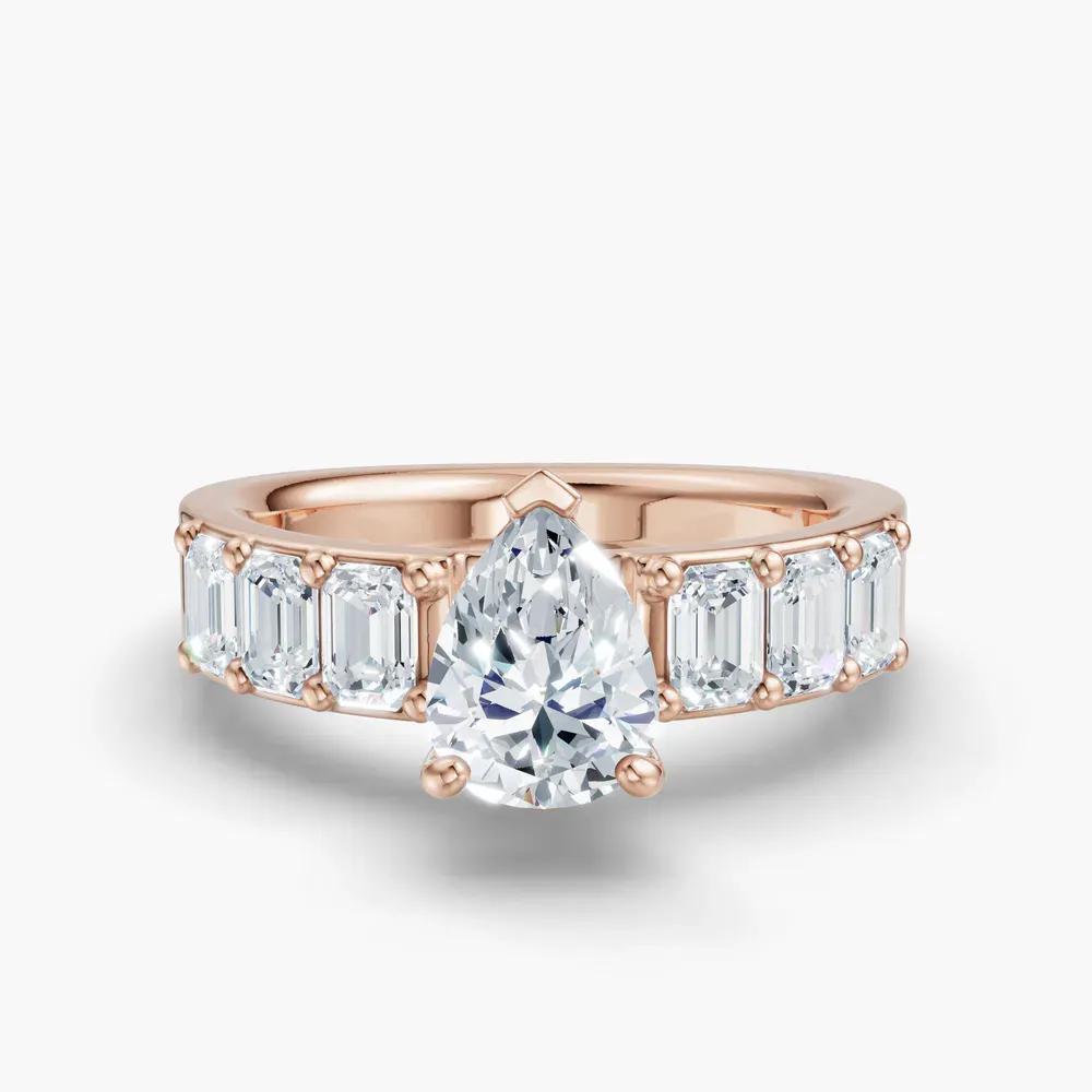Certified 1 carat Lab Grown Diamond Pear Cut Side Stone Engagement Ring in 14K Rose Gold-Novalis