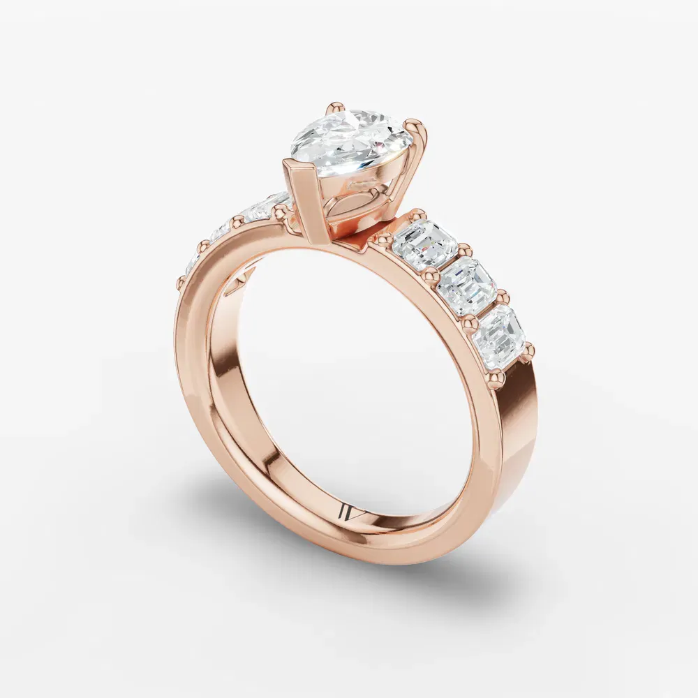 Certified 1 carat Lab Grown Diamond Pear Cut Side Stone Engagement Ring in 14K Rose Gold-Novalis