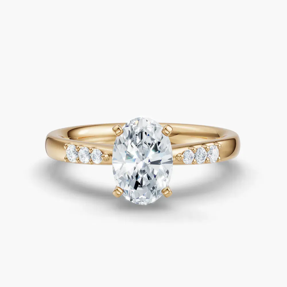 Certified 1 carat Lab Grown Diamond Oval Cut Side Stone Engagement Ring in 14K Yellow Gold-Jubatu