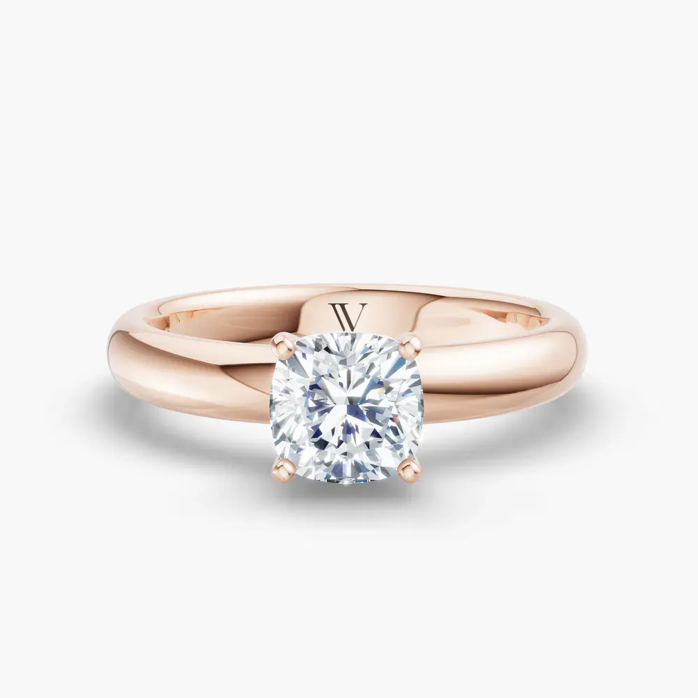 Certified 1 carat Lab Grown Diamond Cushion Cut Solitaire, Classic, Simple Engagement Ring in 14K Rose Gold-Sorrq