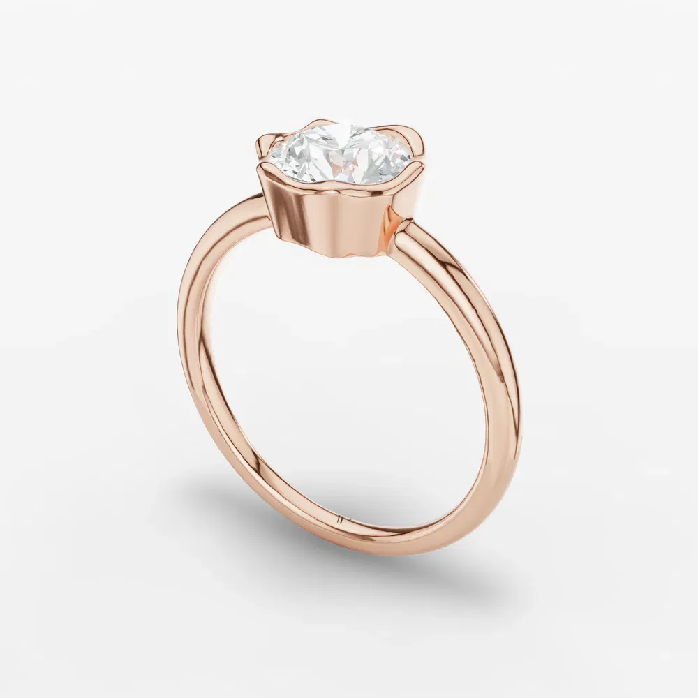 Certified 1 carat Lab Grown Diamond Round Cut Solitaire, Bezel, Nature inspired Engagement Ring in 14K Rose Gold-Corolla