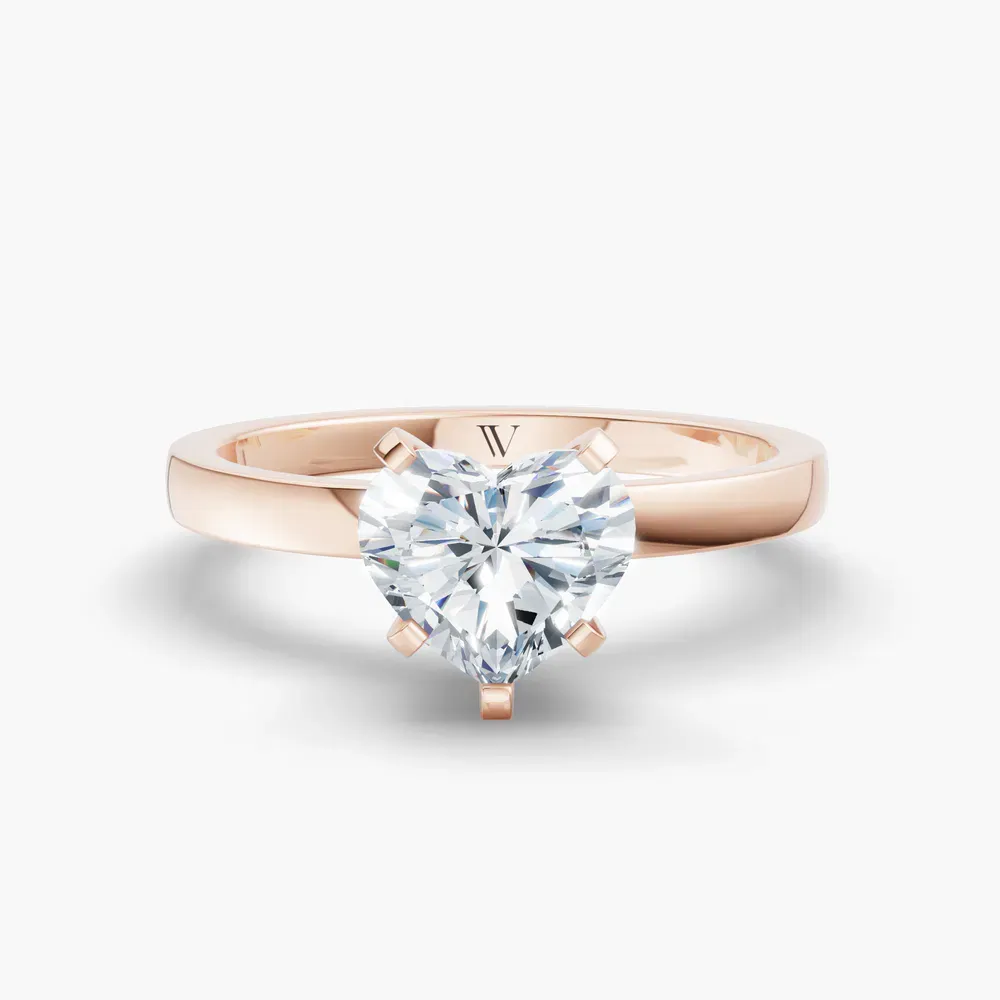 Certified 1 carat Lab Grown Diamond Heart Cut Solitaire, Classic, Simple Engagement Ring in 14K Rose Gold-Ocea
