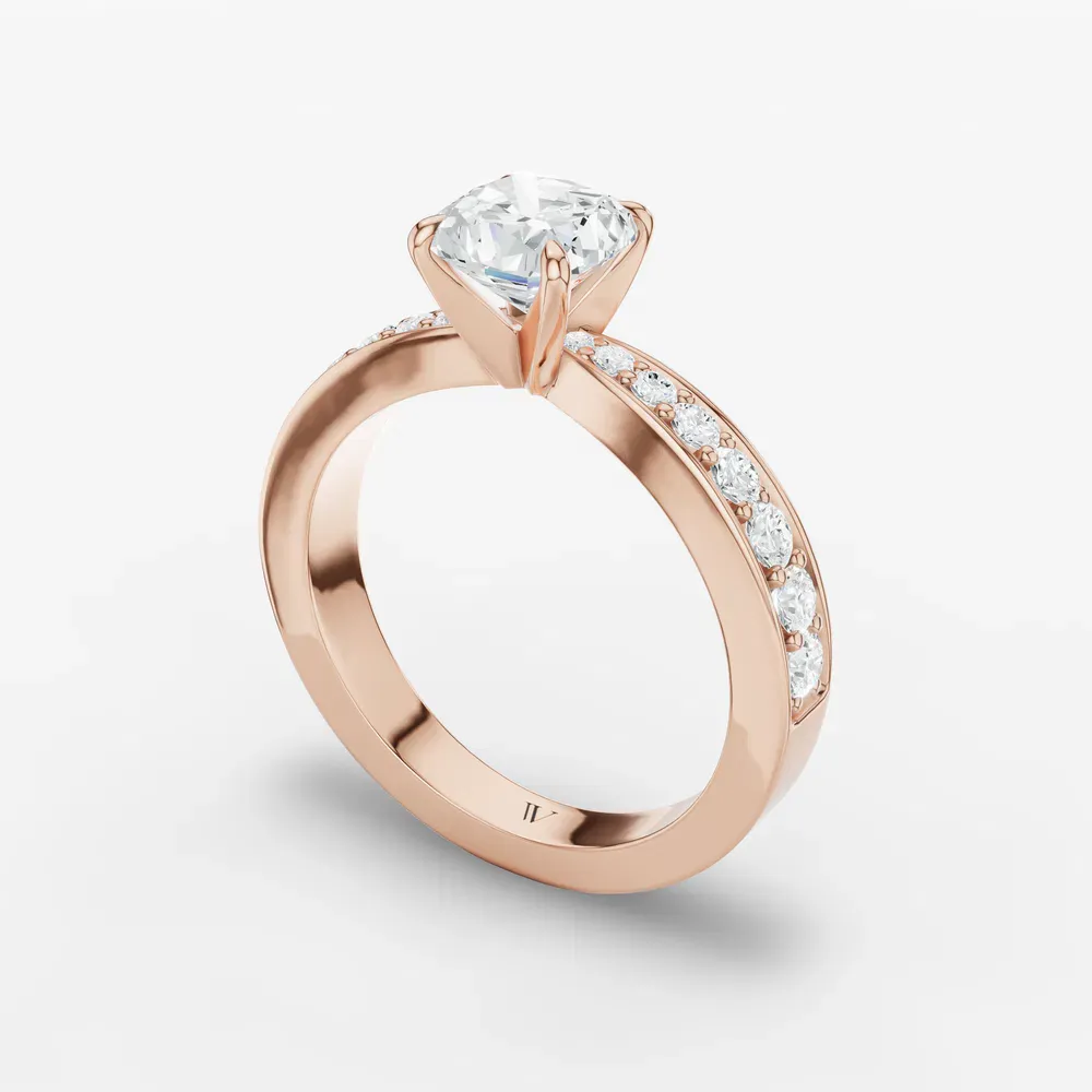 Certified 1 carat Lab Grown Diamond Cushion Cut Pavé, Channel Set, Classic Engagement Ring in 14K Rose Gold-Kaelis