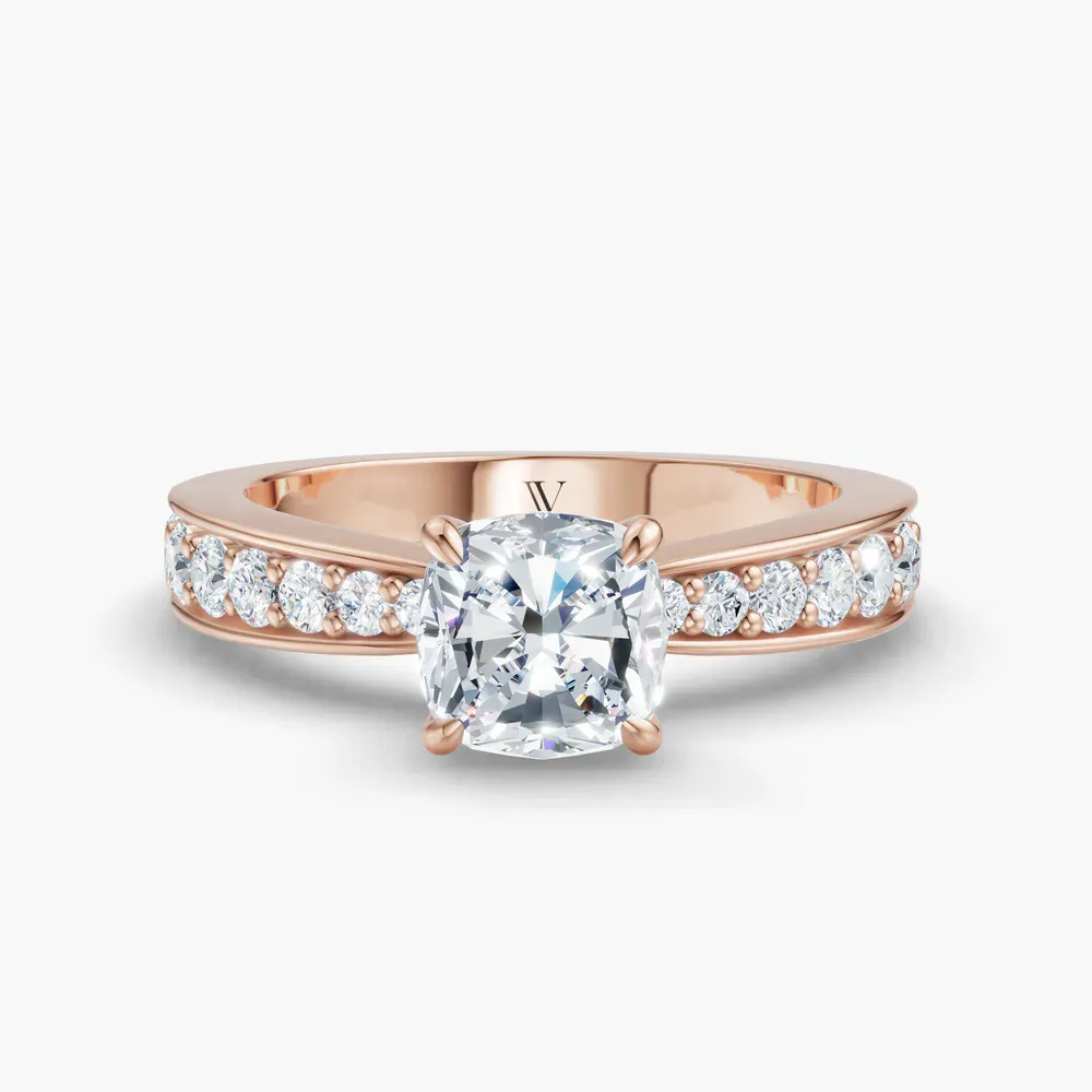 Certified 1 carat Lab Grown Diamond Cushion Cut Pavé, Channel Set, Classic Engagement Ring in 14K Rose Gold-Kaelis