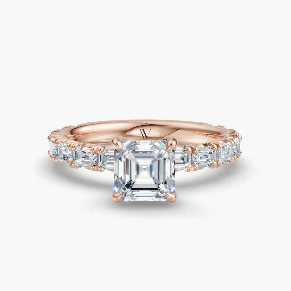 Certified 1 carat Lab Grown Diamond Asscher Cut Pavé, Classic, Simple Engagement Ring in 14K Rose Gold-Jocelyn