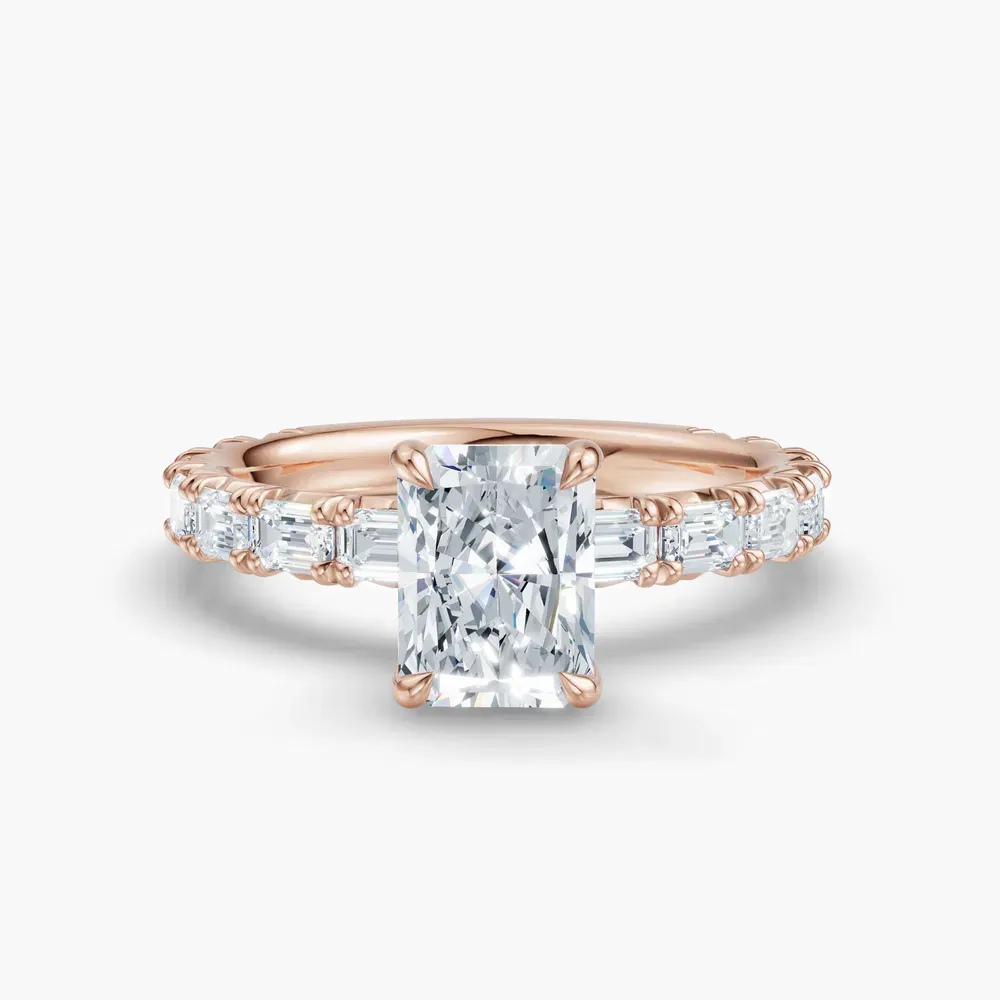 Certified 1 carat Lab Grown Diamond Radiant Cut Pavé, Classic, Simple Engagement Ring in 14K Rose Gold-Jocelyn