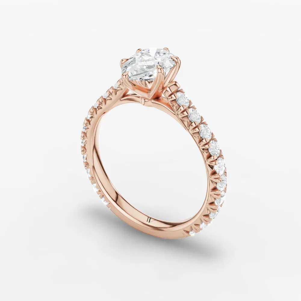 Certified 1 carat Lab Grown Diamond Pear Cut Pavé, Cathedral, Low profile Engagement Ring in 14K Rose Gold-Isuo