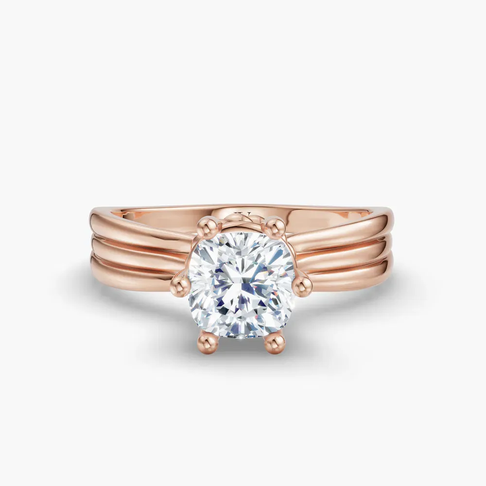 Certified 1 carat Lab Grown Diamond Cushion Cut Solitaire, Floating Engagement Ring in 14K Rose Gold-Celest