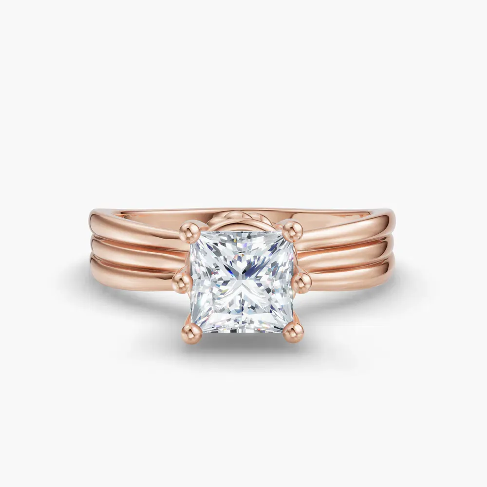 Certified 1 carat Lab Grown Diamond Princess Cut Solitaire, Floating Engagement Ring in 14K Rose Gold-Celest