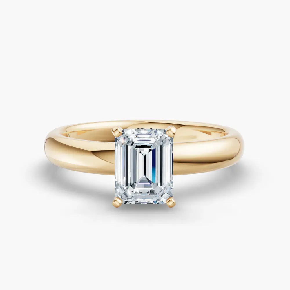Certified 1 carat Lab Grown Diamond Emerald Cut Solitaire, Classic, Simple Engagement Ring in 14K Yellow Gold-Sorrq