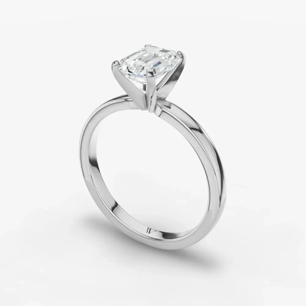 Certified 1 carat Lab Grown Diamond Emerald Cut Solitaire, Classic, Simple Engagement Ring in 14K White Gold-Ocea