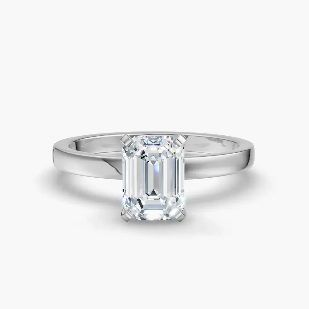 Certified 1 carat Lab Grown Diamond Emerald Cut Solitaire, Classic, Simple Engagement Ring in 14K White Gold-Ocea