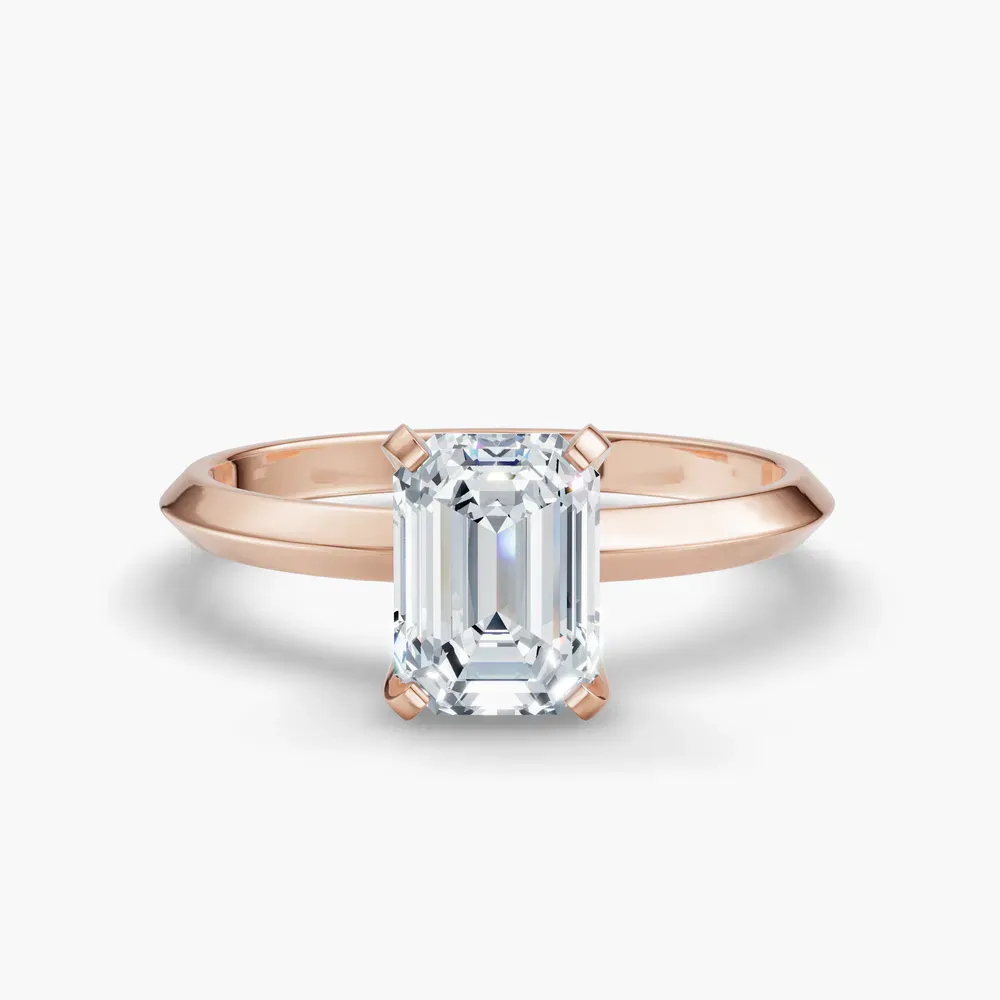 Certified 1 carat Lab Grown Diamond Emerald Cut Solitaire, Classic, Simple Engagement Ring in 14K Rose Gold-Sylun
