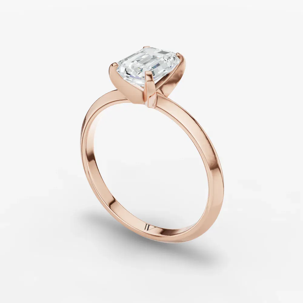 Certified 1 carat Lab Grown Diamond Emerald Cut Solitaire, Classic, Simple Engagement Ring in 14K Rose Gold-Sylun