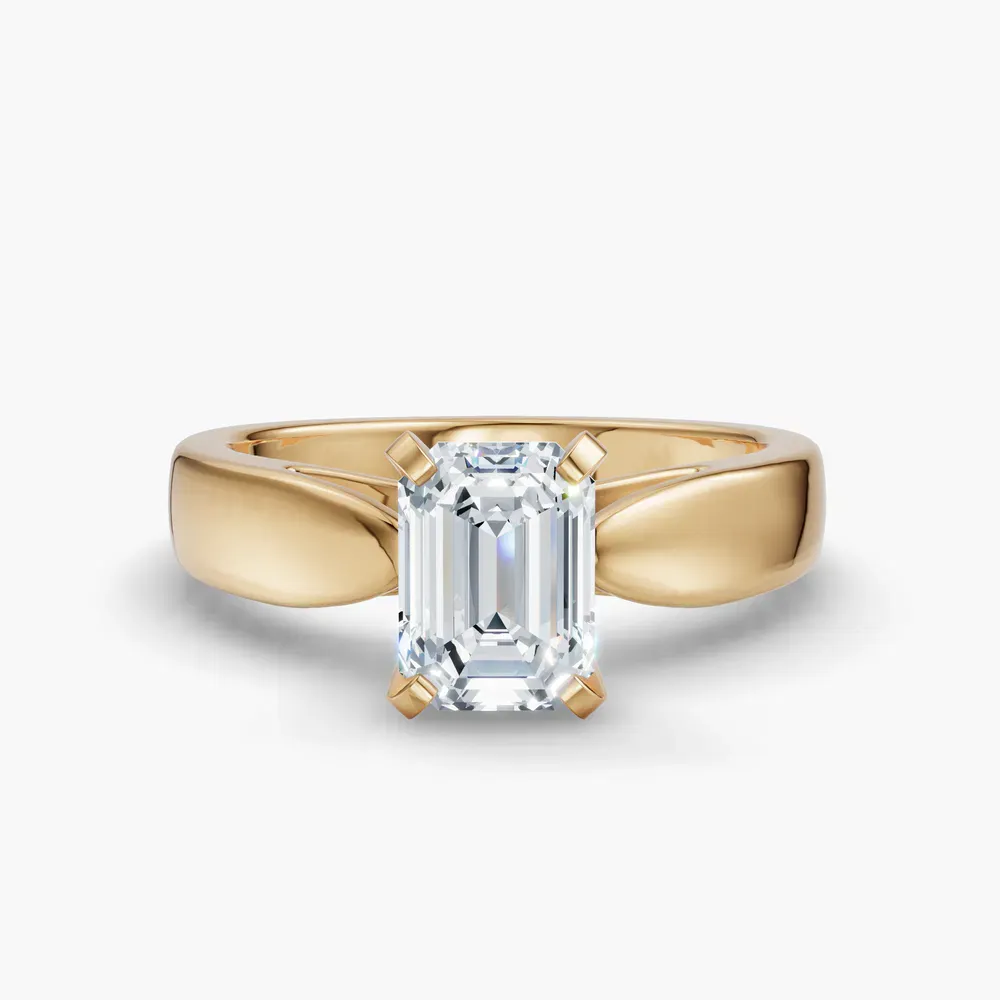 Certified 1 carat Lab Grown Diamond Emerald Cut Solitaire, Cathedral Engagement Ring in 14K Yellow Gold-Arlo