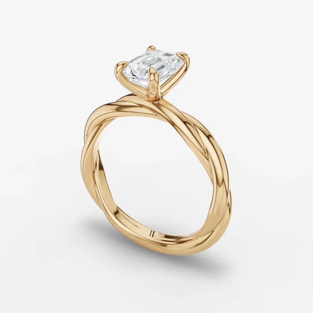 Certified 1 carat Lab Grown Diamond Emerald Cut Solitaire, Twist Engagement Ring in 14K Yellow Gold-Fyora