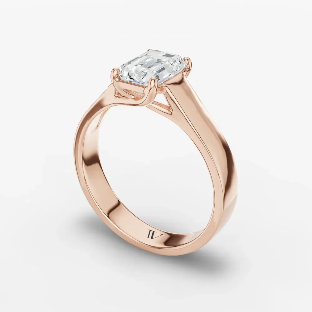 Certified 1 carat Lab Grown Diamond Emerald Cut Solitaire, Cathedral Engagement Ring in 14K Rose Gold-Grion