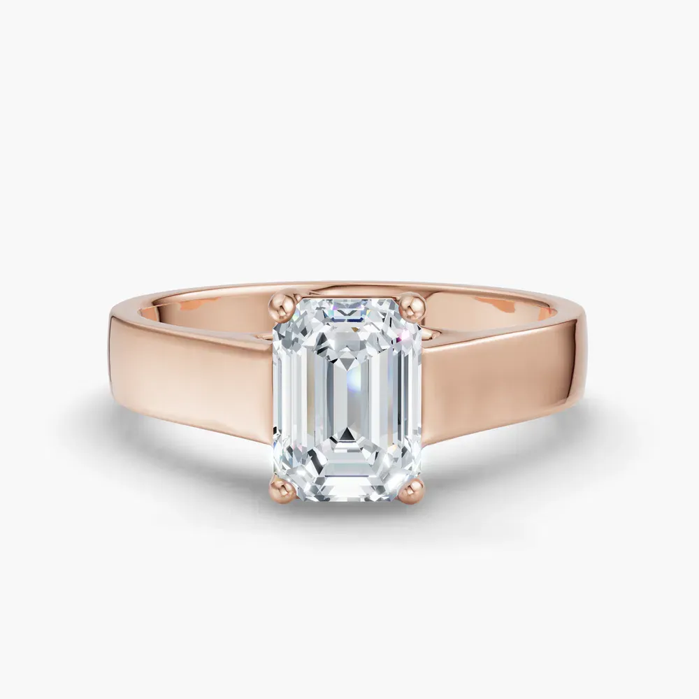 Certified 1 carat Lab Grown Diamond Emerald Cut Solitaire, Cathedral Engagement Ring in 14K Rose Gold-Grion