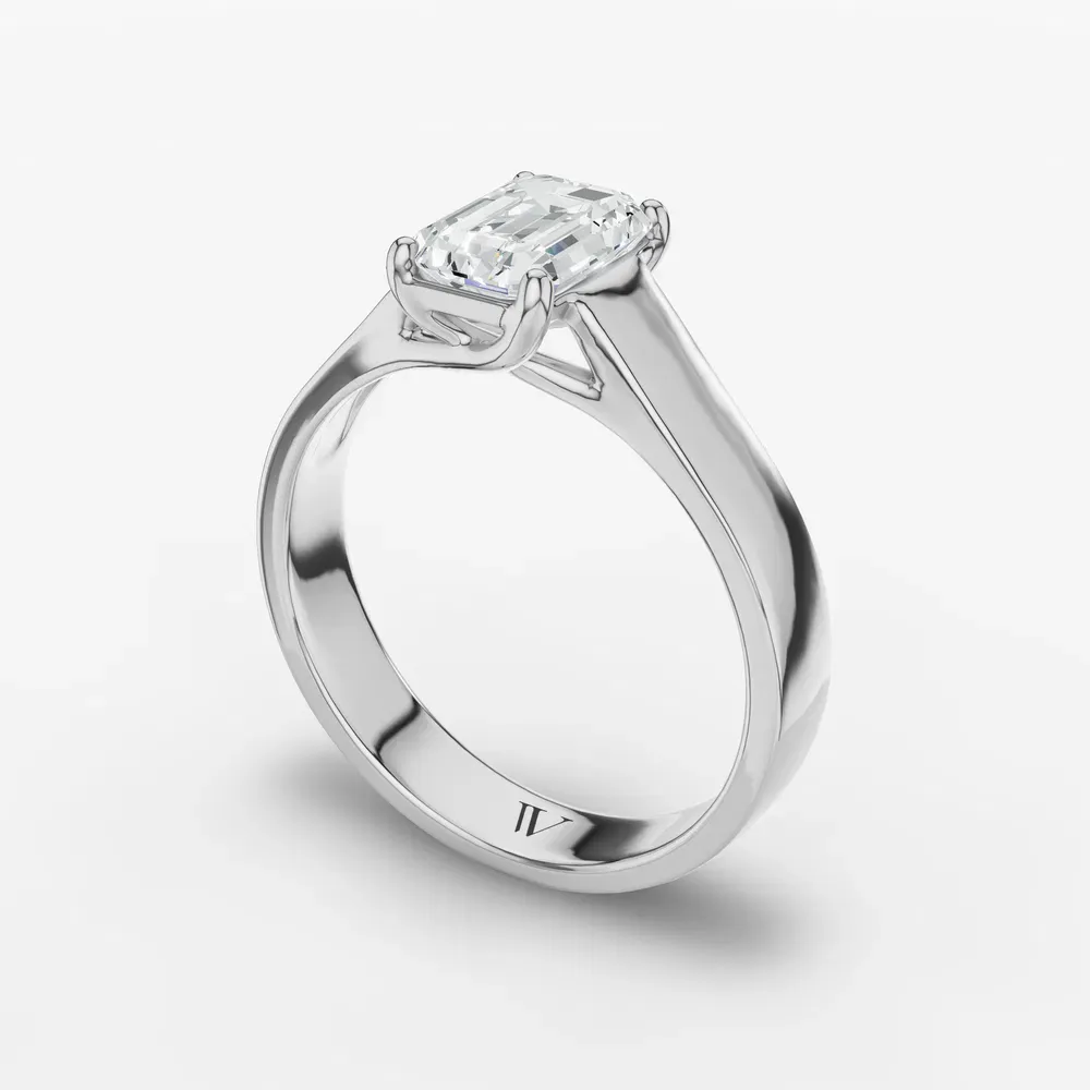 Certified 1 carat Lab Grown Diamond Emerald Cut Solitaire, Cathedral Engagement Ring in 14K White Gold-Grion