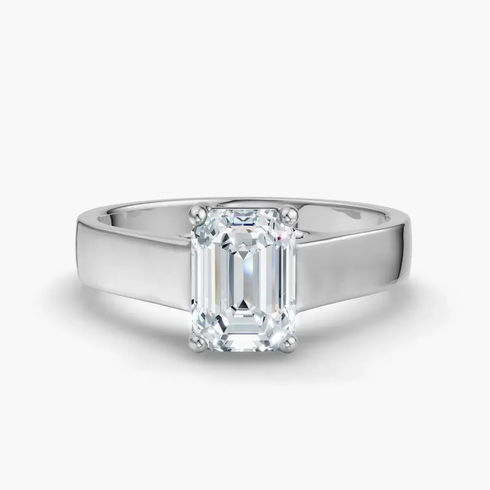 Certified 1 carat Lab Grown Diamond Emerald Cut Solitaire, Cathedral Engagement Ring in 14K White Gold-Grion