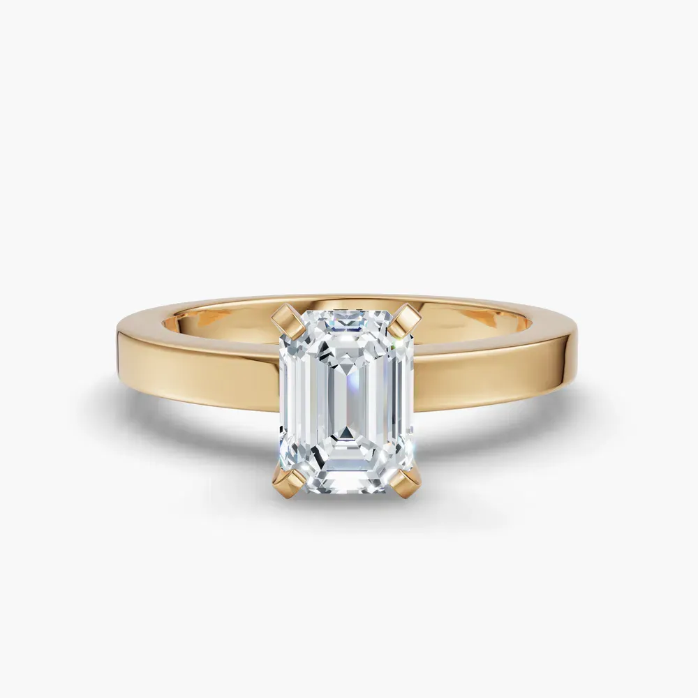 Certified 1 carat Lab Grown Diamond Emerald Cut Solitaire, Classic, Simple Engagement Ring in 14K Yellow Gold-Elun