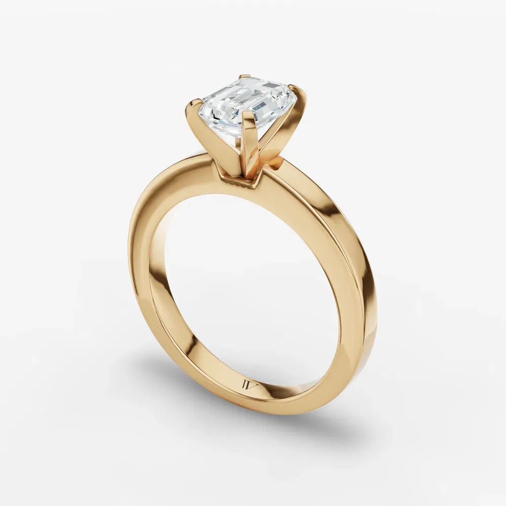 Certified 1 carat Lab Grown Diamond Emerald Cut Solitaire, Classic, Simple Engagement Ring in 14K Yellow Gold-Elun