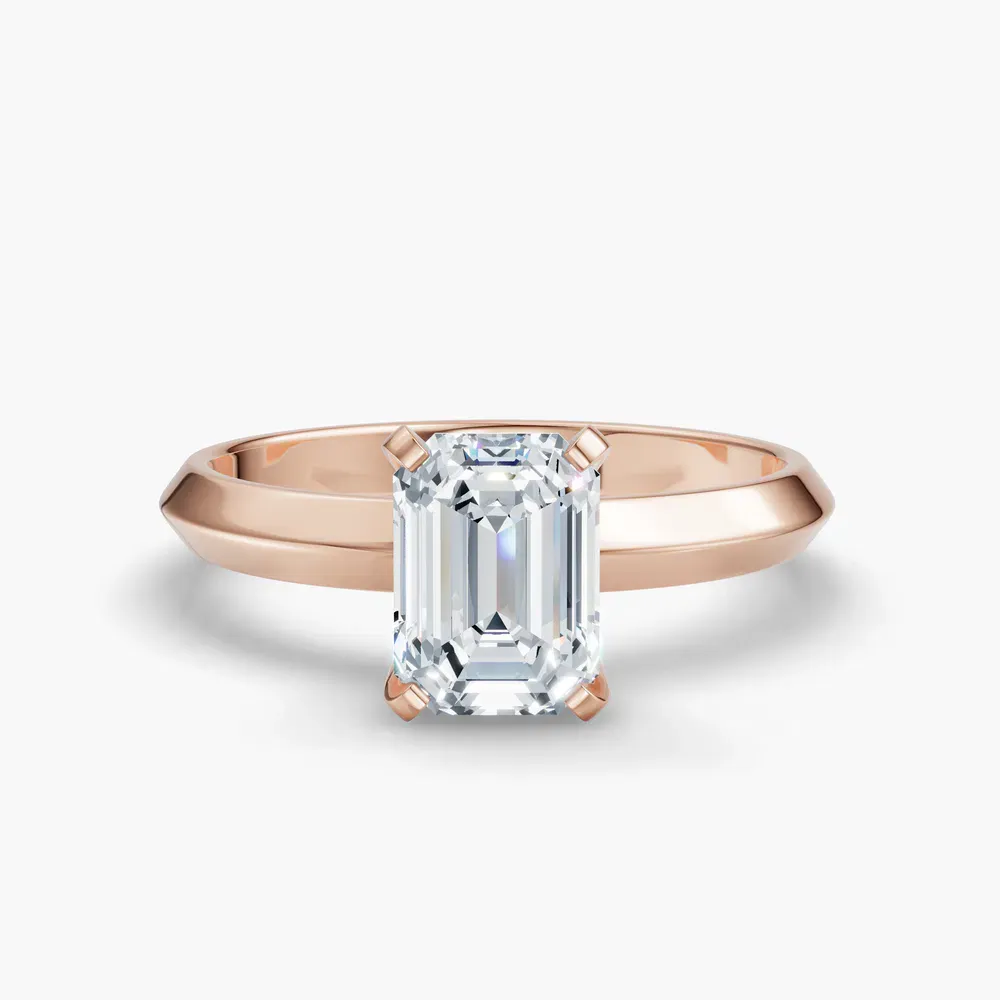 Certified 1 carat Lab Grown Diamond Emerald Cut Solitaire, Classic, Simple Engagement Ring in 14K Rose Gold-Marshi