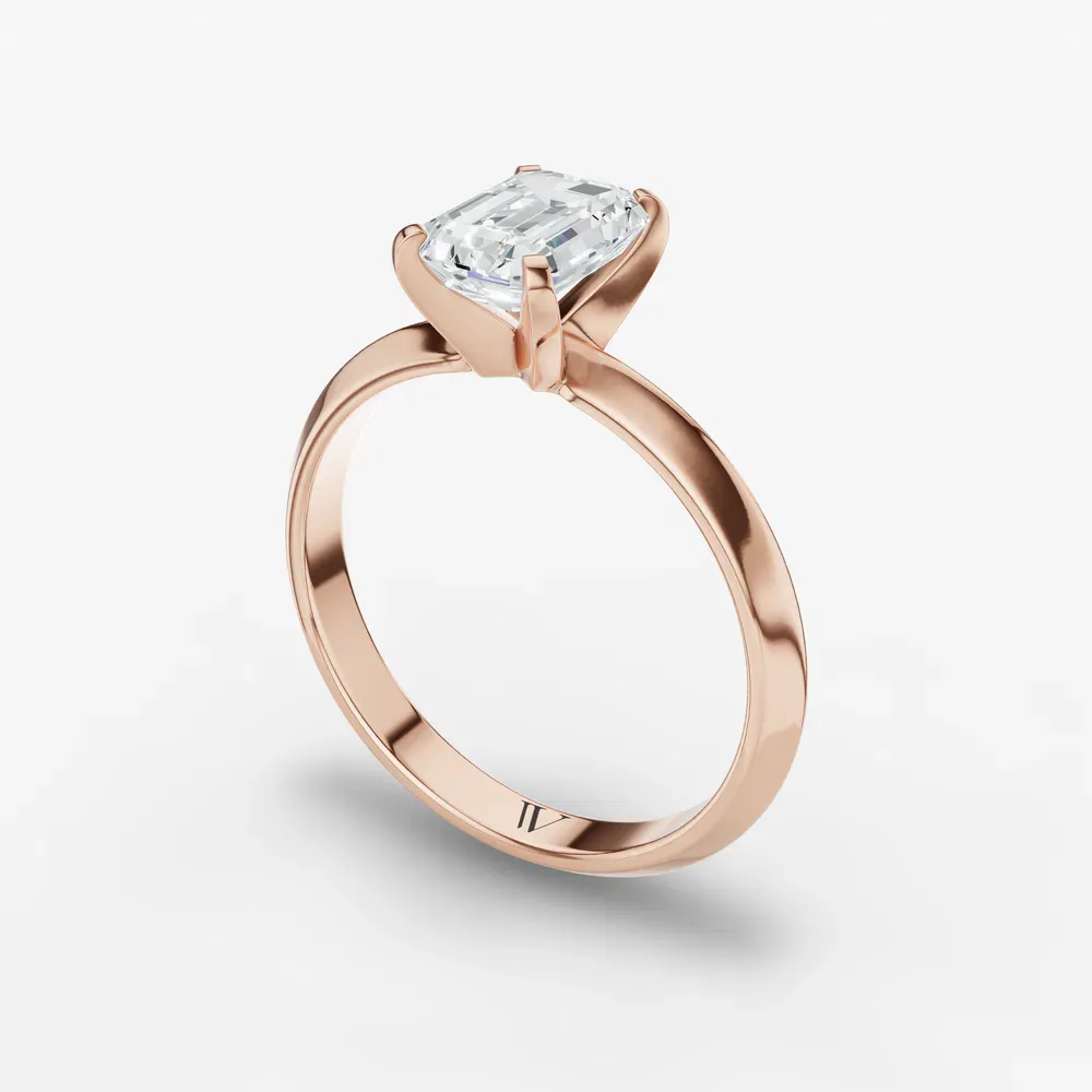 Certified 1 carat Lab Grown Diamond Emerald Cut Solitaire, Classic, Simple Engagement Ring in 14K Rose Gold-Marshi