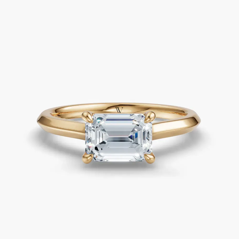 Certified 1 carat Lab Grown Diamond Emerald Cut Solitaire, Cathedral, East-West Engagement Ring in 14K Yellow Gold-Zori