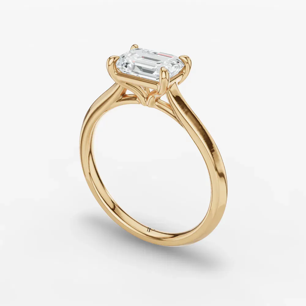 Certified 1 carat Lab Grown Diamond Emerald Cut Solitaire, Cathedral, East-West Engagement Ring in 14K Yellow Gold-Zori