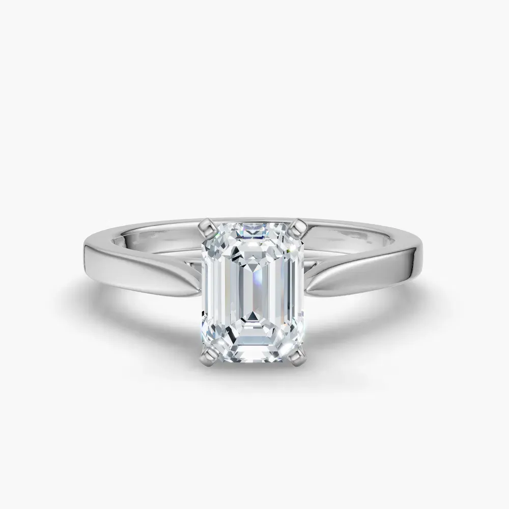 Certified 1 carat Lab Grown Diamond Emerald Cut Solitaire, Cathedral Engagement Ring in 14K White Gold-Saga
