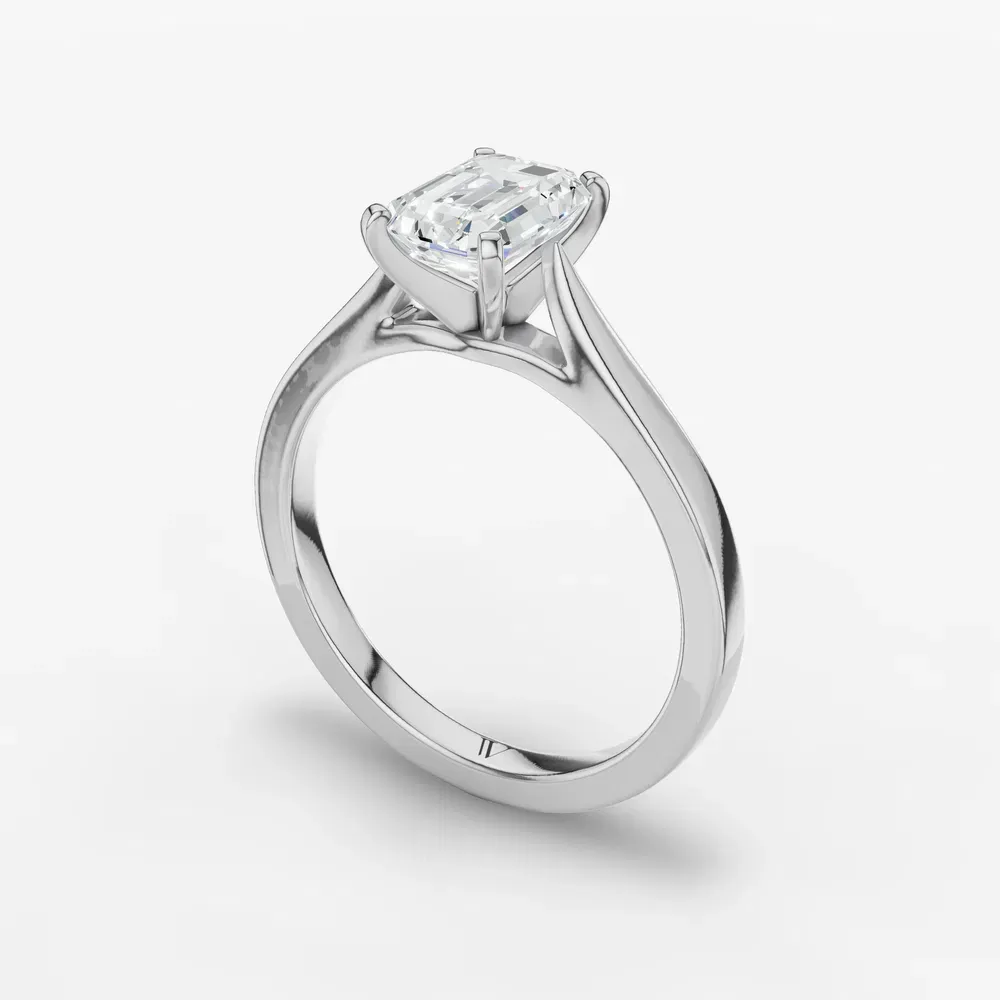 Certified 1 carat Lab Grown Diamond Emerald Cut Solitaire, Cathedral Engagement Ring in 14K White Gold-Saga