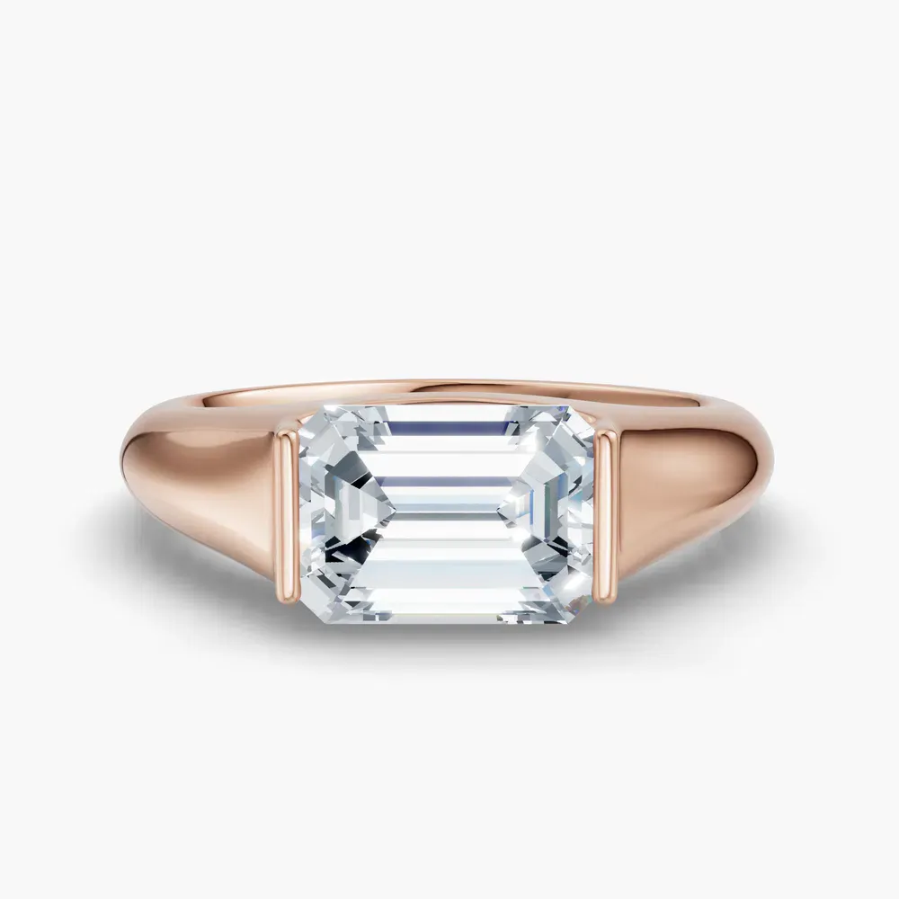 Certified 2 carat Lab Grown Diamond Emerald Cut Solitaire, Bezel, East-West Engagement Ring in 14K Rose Gold-Elen
