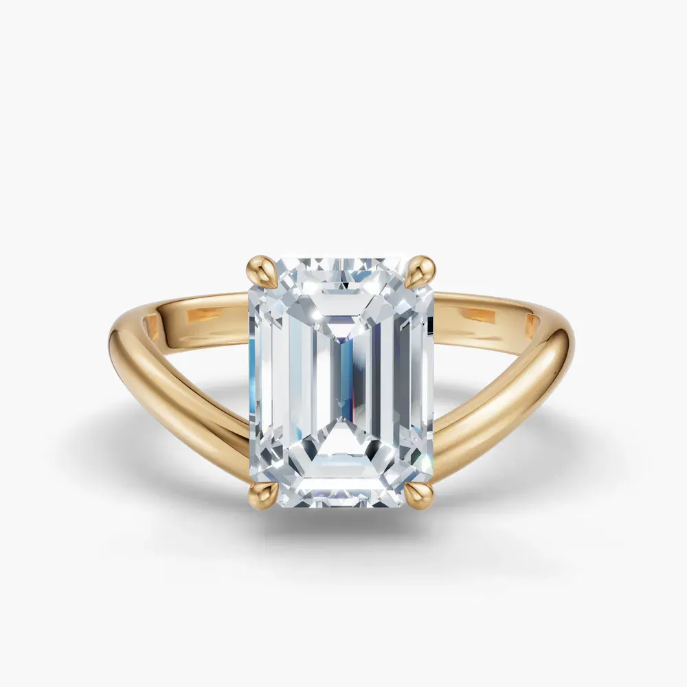 Certified 2 carat Lab Grown Diamond Emerald Cut Solitaire, Floating Engagement Ring in 14K Yellow Gold-Thal