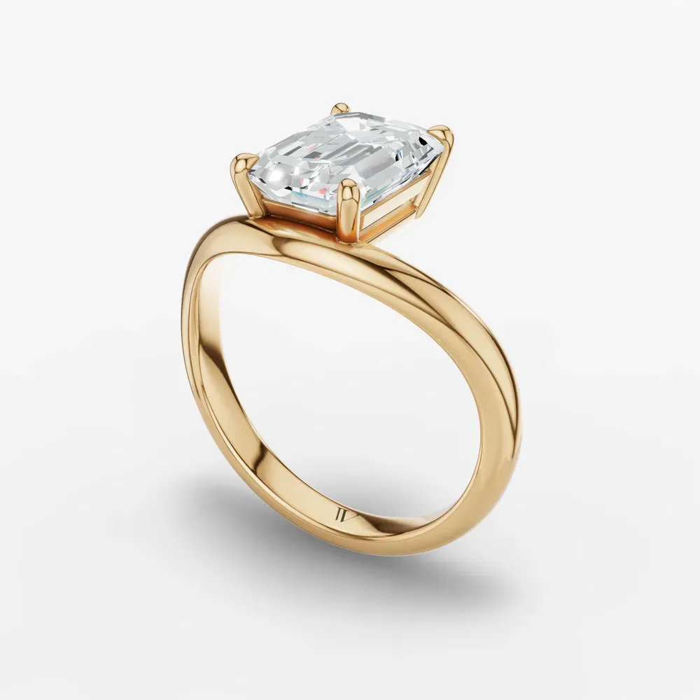 Certified 2 carat Lab Grown Diamond Emerald Cut Solitaire, Floating Engagement Ring in 14K Yellow Gold-Thal