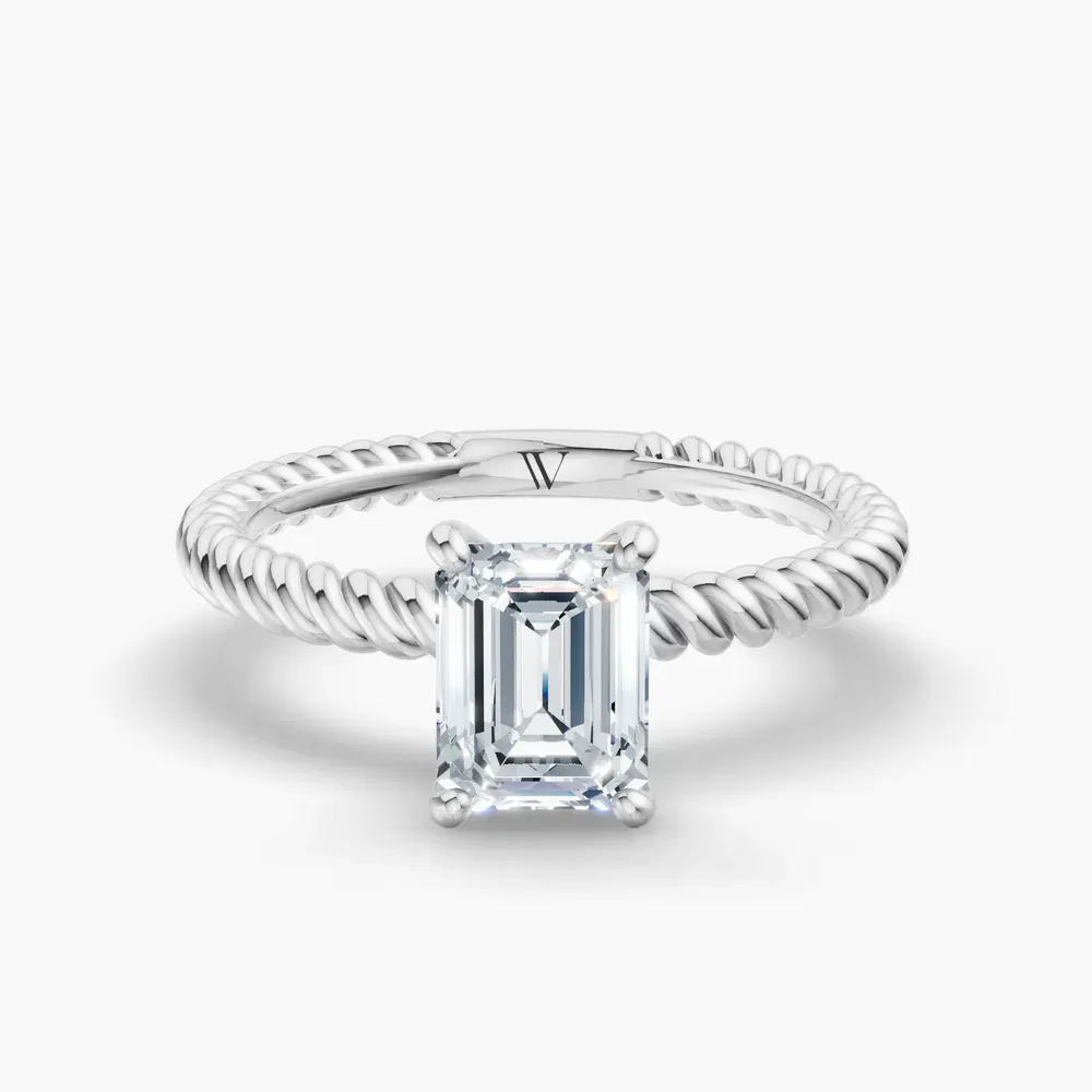 Certified 1 carat Lab Grown Diamond Emerald Cut Solitaire, Twist, Vintage Engagement Ring in 14K White Gold-Liray