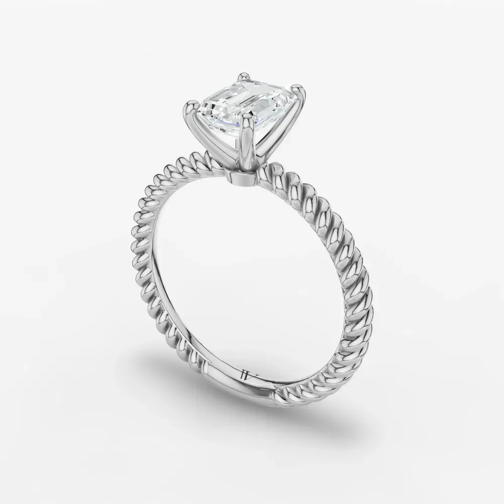 Certified 1 carat Lab Grown Diamond Emerald Cut Solitaire, Twist, Vintage Engagement Ring in 14K White Gold-Liray