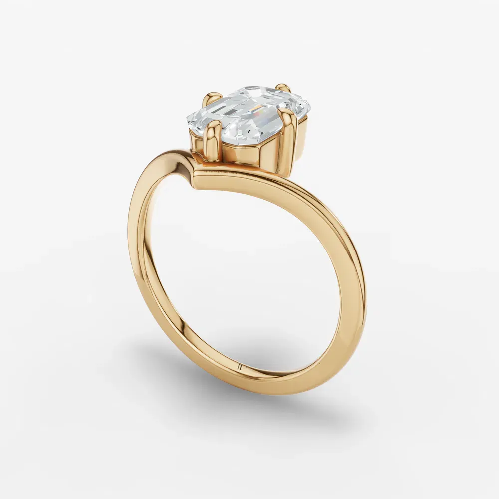 Certified 2 carat Lab Grown Diamond Emerald Cut Solitaire, Floating Engagement Ring in 14K Yellow Gold-Lira