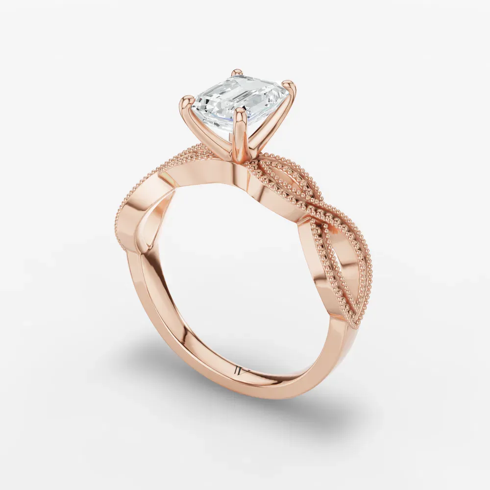 Certified 1 carat Lab Grown Diamond Emerald Cut Solitaire, Vintage, Unique Engagement Ring in 14K Rose Gold-Niva