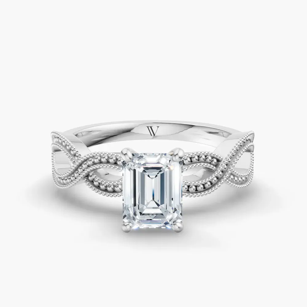 Certified 1 carat Lab Grown Diamond Emerald Cut Solitaire, Vintage, Unique Engagement Ring in 14K White Gold-Niva