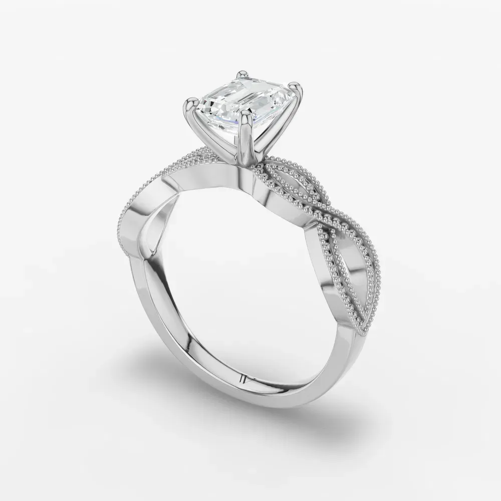 Certified 1 carat Lab Grown Diamond Emerald Cut Solitaire, Vintage, Unique Engagement Ring in 14K White Gold-Niva