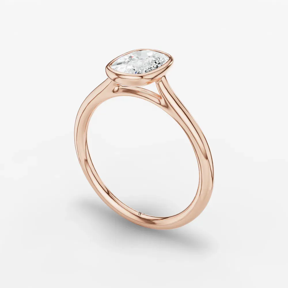 Certified 1 carat Lab Grown Diamond Elongated Cushion Cut Solitaire, Bezel, Cathedral Engagement Ring in 14K Rose Gold-Borvi