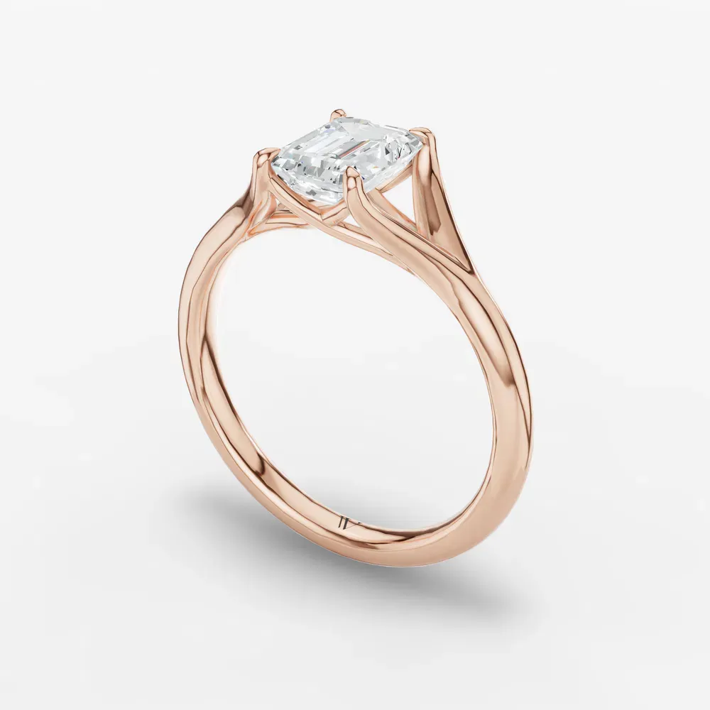 Certified 1 carat Lab Grown Diamond Emerald Cut Solitaire, Split Shank, Simple Engagement Ring in 14K Rose Gold-Zayfi