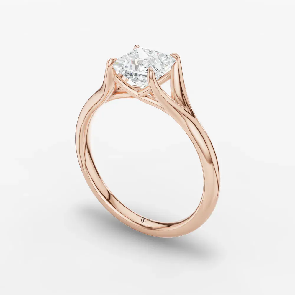 Certified 1 carat Lab Grown Diamond Princess Cut Solitaire, Split Shank, Simple Engagement Ring in 14K Rose Gold-Zayfi