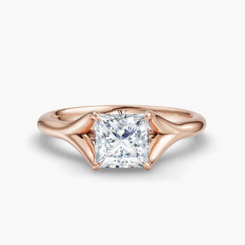 Certified 1 carat Lab Grown Diamond Princess Cut Solitaire, Split Shank, Simple Engagement Ring in 14K Rose Gold-Zayfi