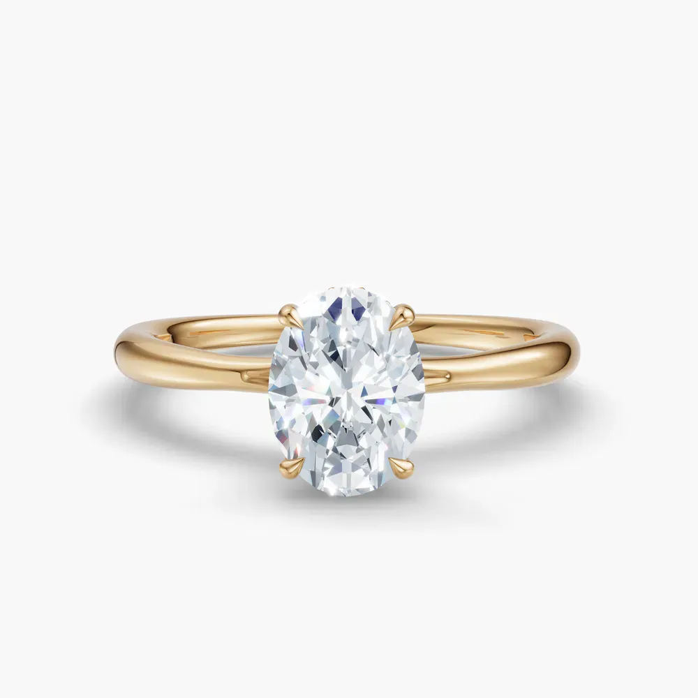 Certified 1 carat Lab Grown Diamond Oval Cut Hidden Halo, Solitaire, Low profile Engagement Ring in 14K Yellow Gold-Anomis